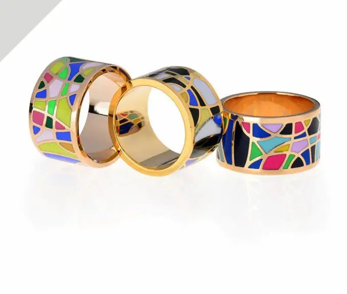 Popular Enamel Ring Stainless Steel Ladies Ring Wholesale Jewelry