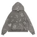 Embroidery Logo Vintage Acid Wash Hoodie Distressed Applique Oversized Heavyweight Pullover Hoodie