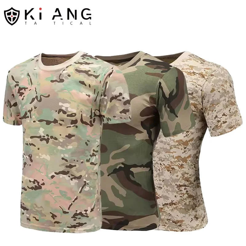 Wholesale Men's Woodland T Shirt 100% Cotton Round Neck Breathable Tactical Camouflage Training Shirt
