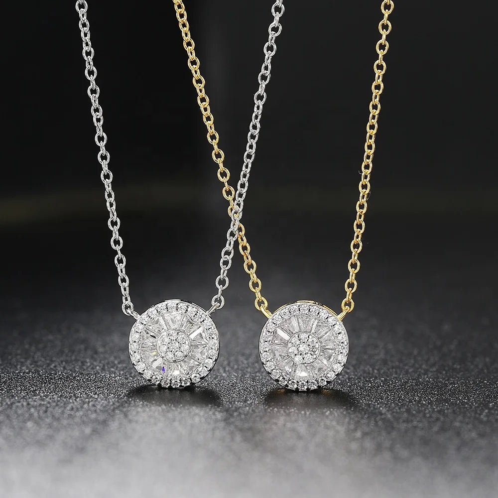 Hot Sale Gold Silver Color Round Cubic Zirconia Pendant Necklace for Women Fashion Wedding Party Jewelry Necklace Gifts Chain