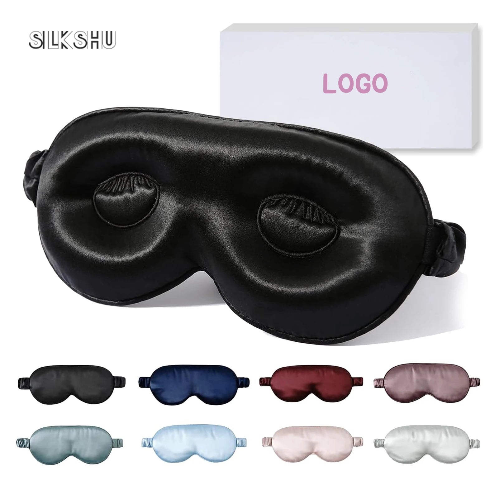 Custom Logo Adjustable 22 Momme 100% Pure Mulberry Silk Sleep Mask with 3D Contoured Cup for Women Men Sleeping Travel Nap