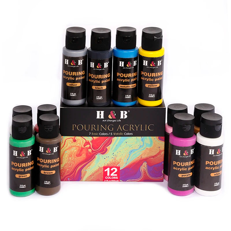 Professional 12-Piece Acrylic Pouring Paint Set From China Supplier for Glass Canvas Paper Medium