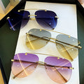 Custom  Factory Cheap Wholesale Vintage Vintage Rimless Alloy Gradient Pilot Sunglasses Metal Oval Aviation Sunglasses Men Women