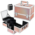 Portable Aluminum Makeup Train Case with Mirror & 3 Trays Travel Cosmetic Storage Box Cosmetologist Make up Organizer