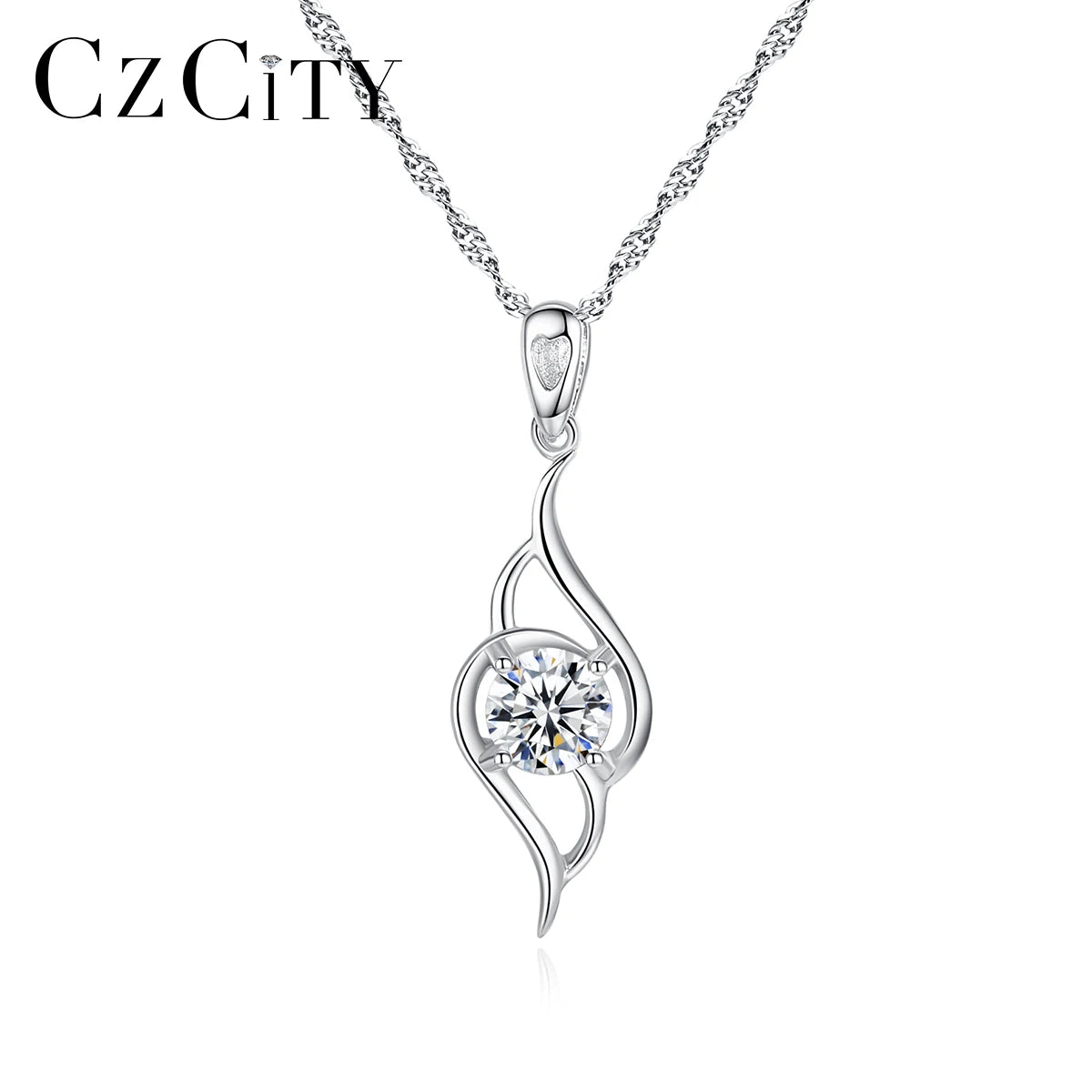 CZCITY Trend 925 Sterling Silver Pendant Necklace for Women Simple CZ Design Girl's Link Chain Necklace