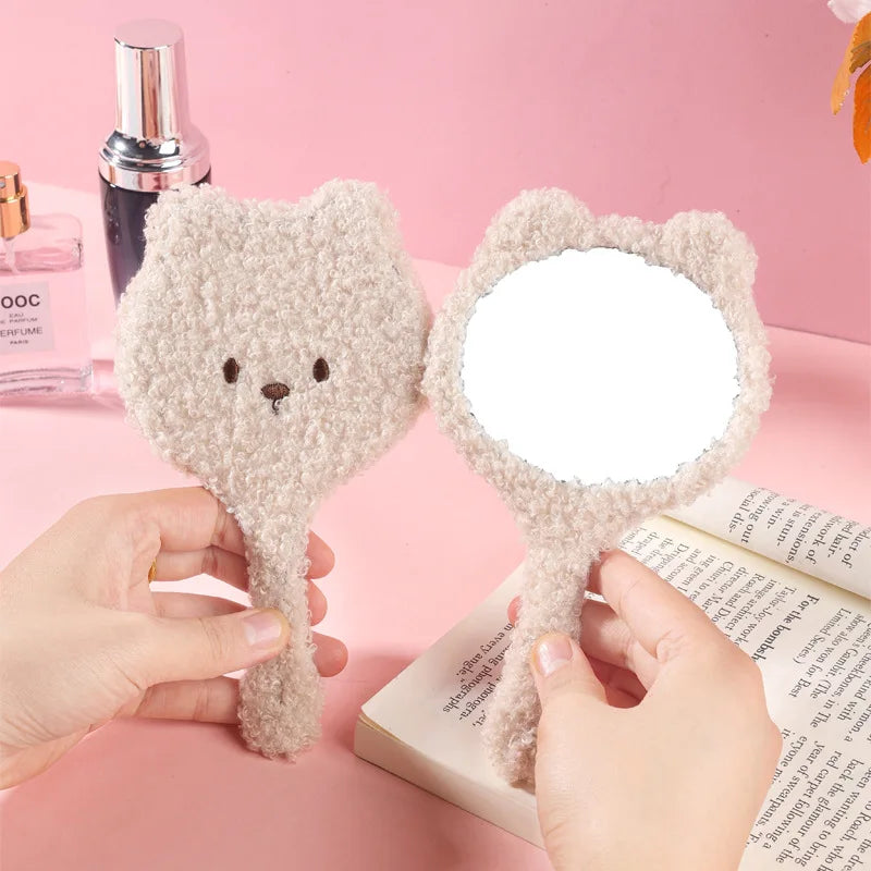 Promotional Gift Cute Bear Shape Travel Makeup Mirrors Cosmetic With Handle Mirrors Decorative Hand Held For Women Girls