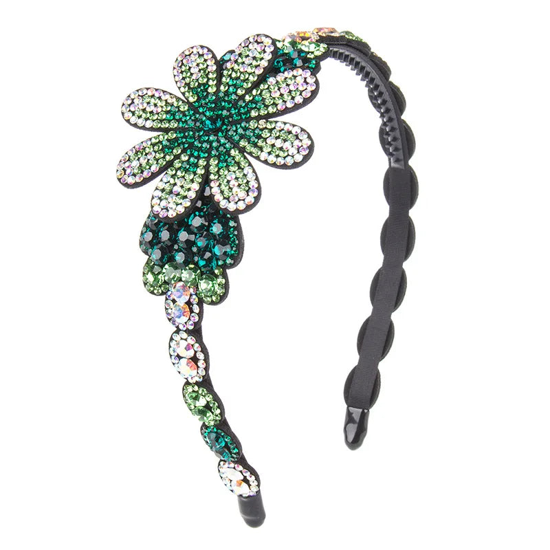 HX-020 Womens Retro Multicolor Flower Luxury Czech Crystal Non-slip Border Rhinestone Hairband for Party & Gift