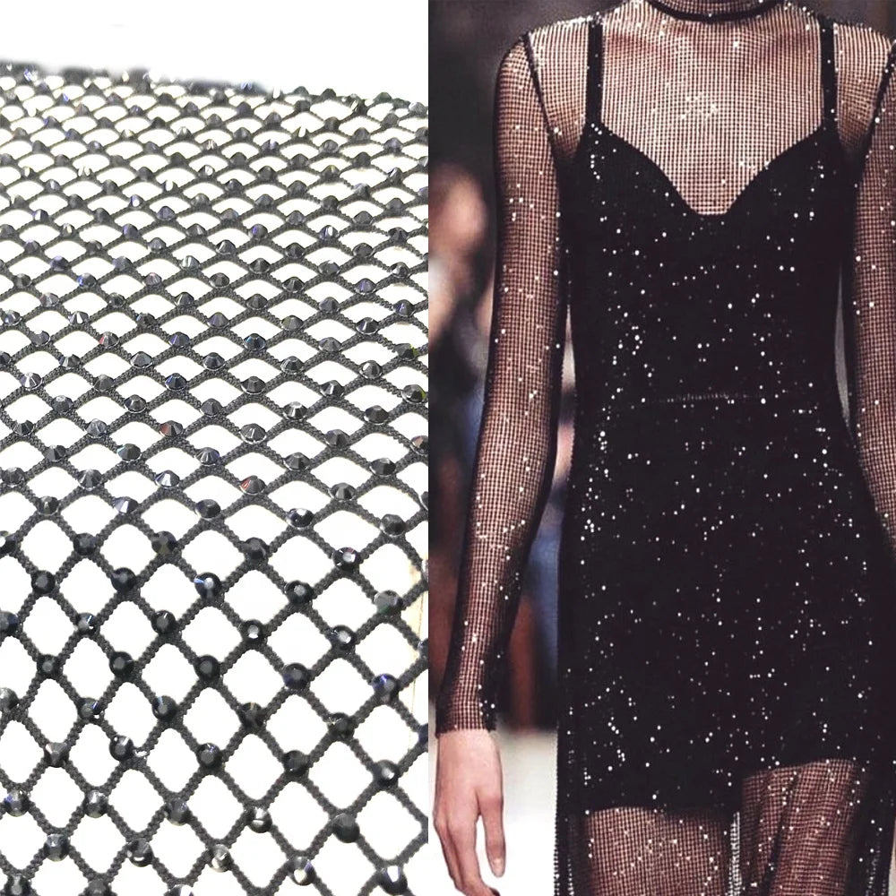 S478  Factory Wholesale Crystal Mesh Trimming Stretch Rhinestone Mesh Fabric for Clothes Shoes Bags