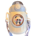 700ml Big Belly shoulder strap cartoon Cute Double Wall Stainless Steel Water Bottle straw drinking kids children water bottle