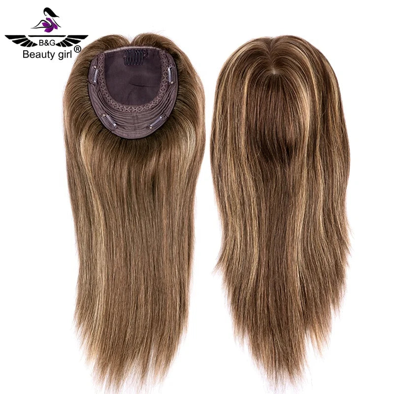 Beauty Girl Wholesale Price Human Hair Toupee for Women Blond Long Hair Topper Highlight Kinky Human Hair Toupee