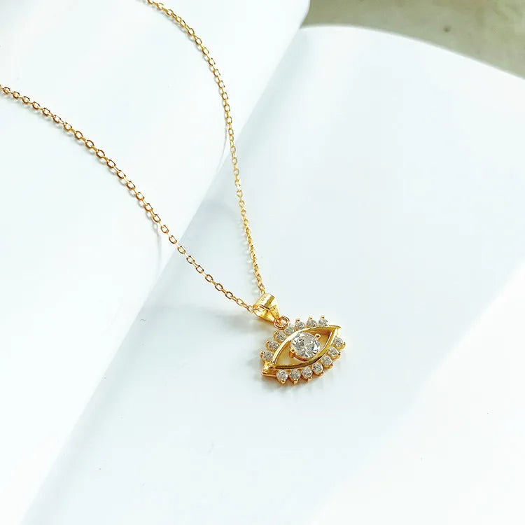 18K Gold Filled CZ Gemstone 925 Sterling Silver Eye Pendant Necklace