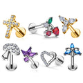 ASTM F136 Titanium Nose Stud Earrings Cherry Cross Heart Shaped 16G CZ Inlay Tragus Cartilage Helix Daith Body Piercing Jewelry
