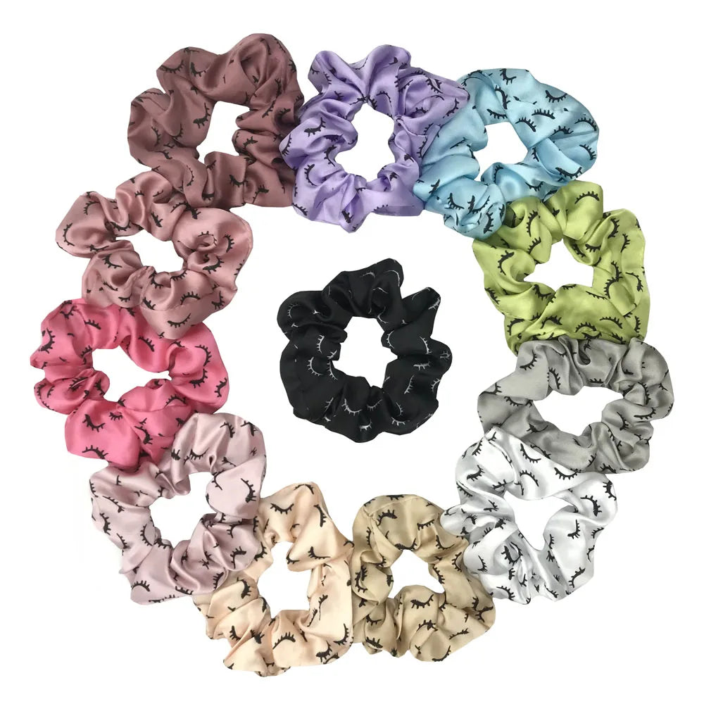 Popular Eyelash Scrunchies Stock Pink Hair Scrunchies Stretchy Girls Ponytail Holder Elastic Band Hair Accessories 100pcs