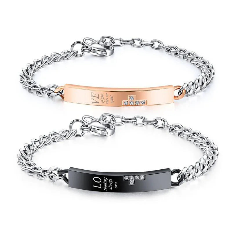 2023 Fashion Stainless Steel Couple Bracelet Creative Cross LOVE Stainless Steel Bracelet Diamond Valentine's Day Bracelet