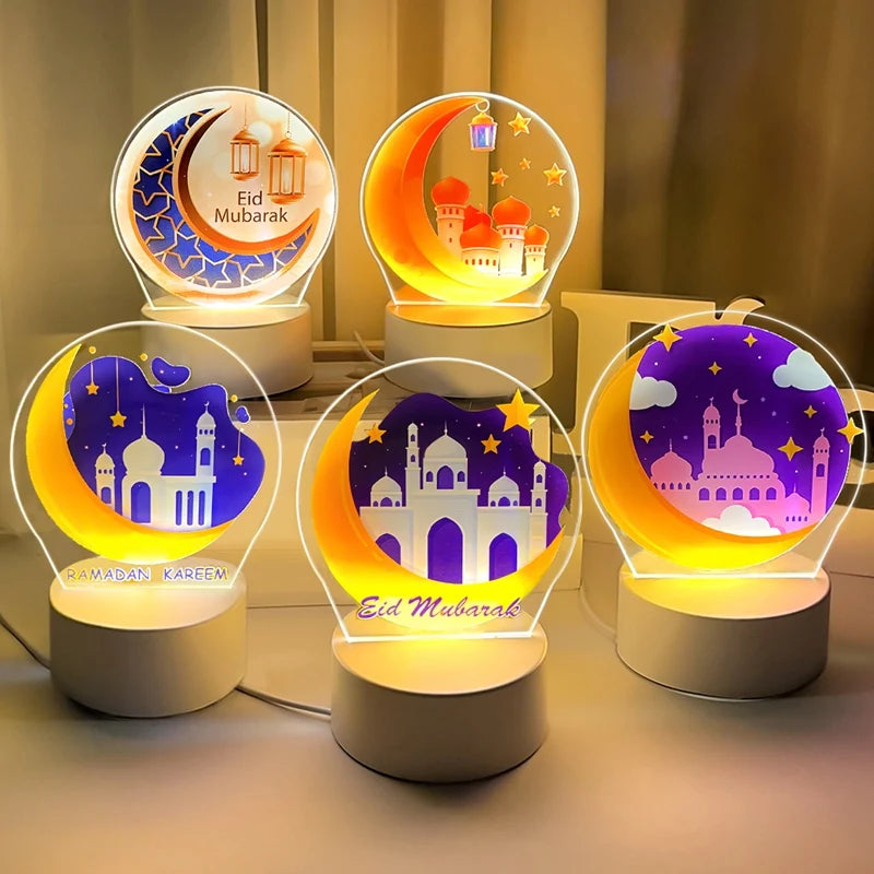 EID 2023 Acrylic LED Night Light 3D Moon Castle for Ramadan Decorations LED Light for Party Decorations