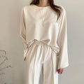 Wholesale 2026 Spring and Autumn New Round Neck Loose Long Sleeve Top and High Waist Straight Slim Wide Leg Casual Pants Sets