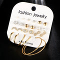 Fashion Bohemian Hoop Stud Earring Set for Women Heart Ball Pearl Charms Jewelry Gold Plated Alloy Hot Selling