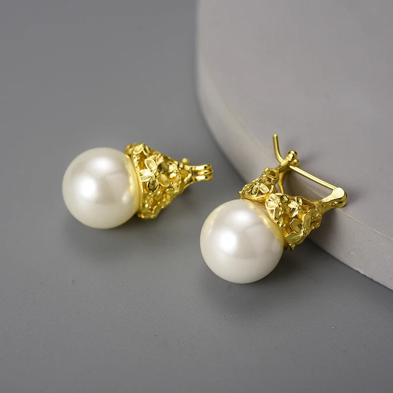 Lotus Fun Mother of Pearl Shell Flower Earrings 925 Sterling Silver 18k Gold Plated Vintage Jewelry Fine Jewelry for Women