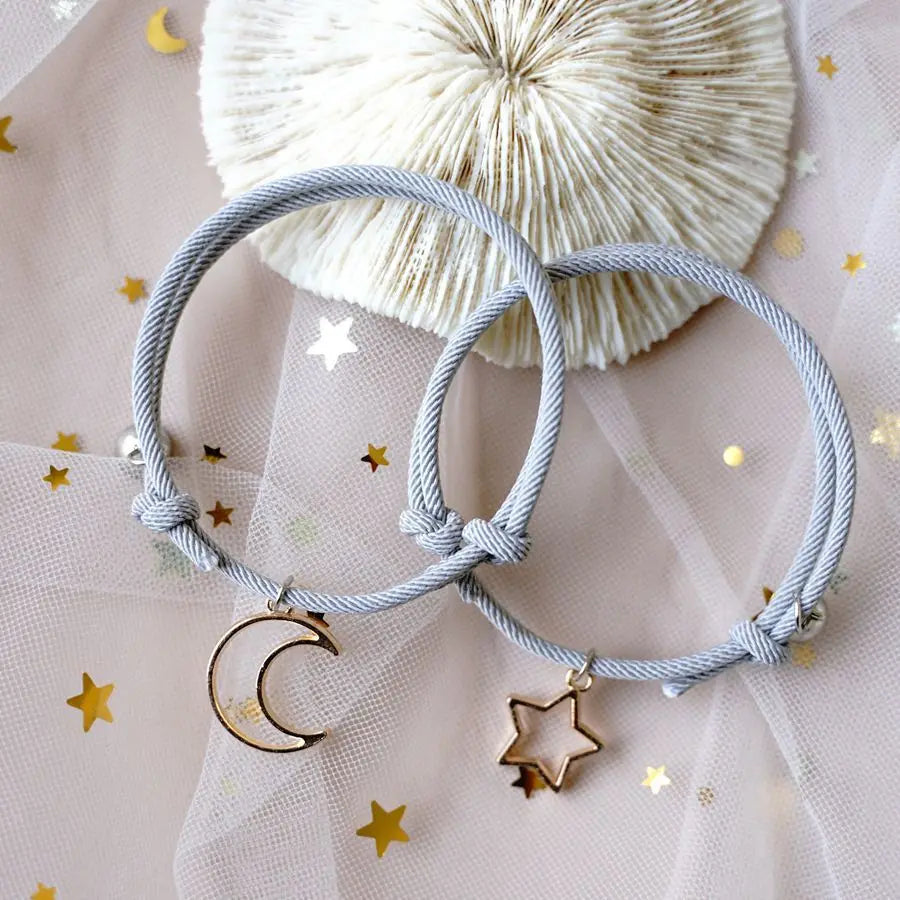 Moon Star Couple Bracelet Magnetic Attraction Creative Bracelet Rope Friendship Men and Women Jewelry Gift Charm Bracelet 2Pcs