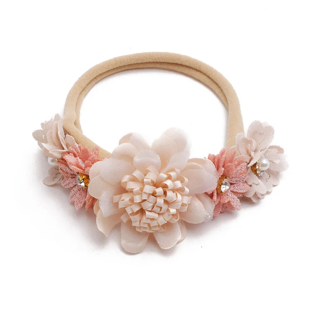 MIO Baby Flower Headband Floral Rhinestones Flower Baby Headband Fabric Flowers for Clothing Headbands Infant