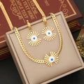 Personality Fashion Gold Plated Jewelry Set Stainless Steel Sunflower Eyes Earring Necklace Bracelet for Women