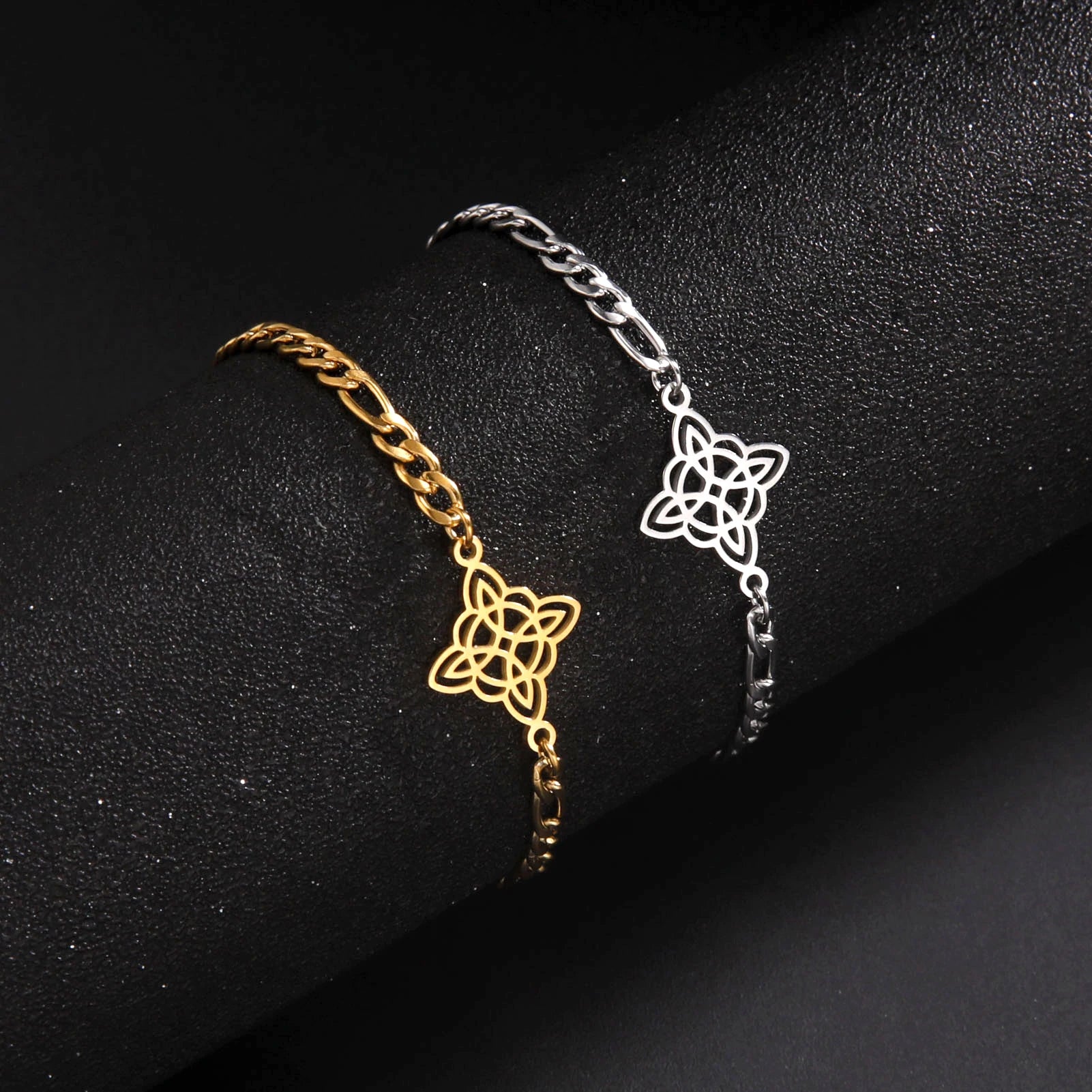 Myshape Witchcraft Witch Knot Charm Bracelet for Women Men Stainless Steel Figaro Chain Bracelets Amulet Paganism Jewelry Gift