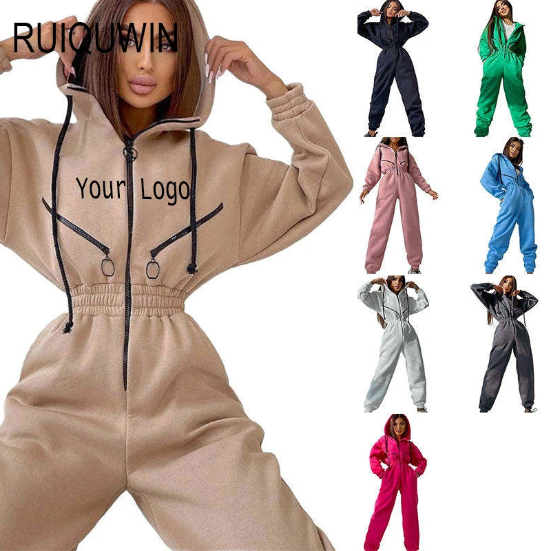 RUIQUWIN Women's Comfortable Yoga Jumpsuit Hot Sale Long Sleeve Romper With Logo Plus Size Waist Rompers Hoodies Set