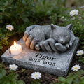 Resin Cat Memorial Statue - Engravable Name/Date Hand-Holding Design with Candle Holderoral Accent Ideal for Garden Marker