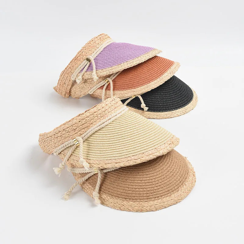 2023 Summer New Arrival Travel Summer Beach Sun Visor Empty Top Sun Hats Two Colour Way Woman Sun Visor Raffia Straw Hat