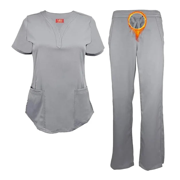 Wholesale Natural Women's Ultra Soft Drop-Neck 2 Pocket Scrub Set Quick Drying Hospital Uniform