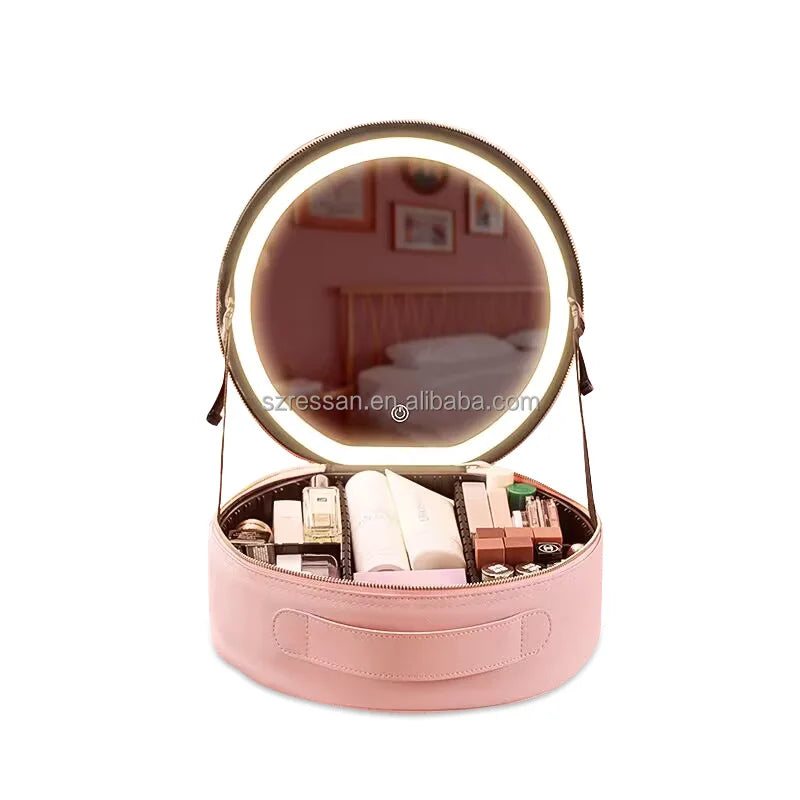 Intelligent Large Capacity Storage Makeup Travel Bag Mirror 3 Colors Adjustable LED Makeup Bag Pvc Makeup Bag