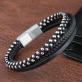 High Quality Handmade Stainless Steel Clasp Beads Braided Genuine Leather Bracelet Bangle for Men Jewelry Women