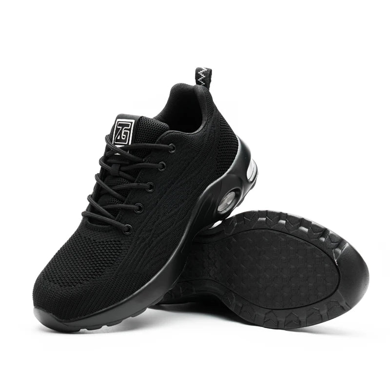 ZG 8823 Hot Selling Breathable Sport Safety Shoes with Plastic Toe  Anti-slip Puncture-proof Safety Sneakers Black