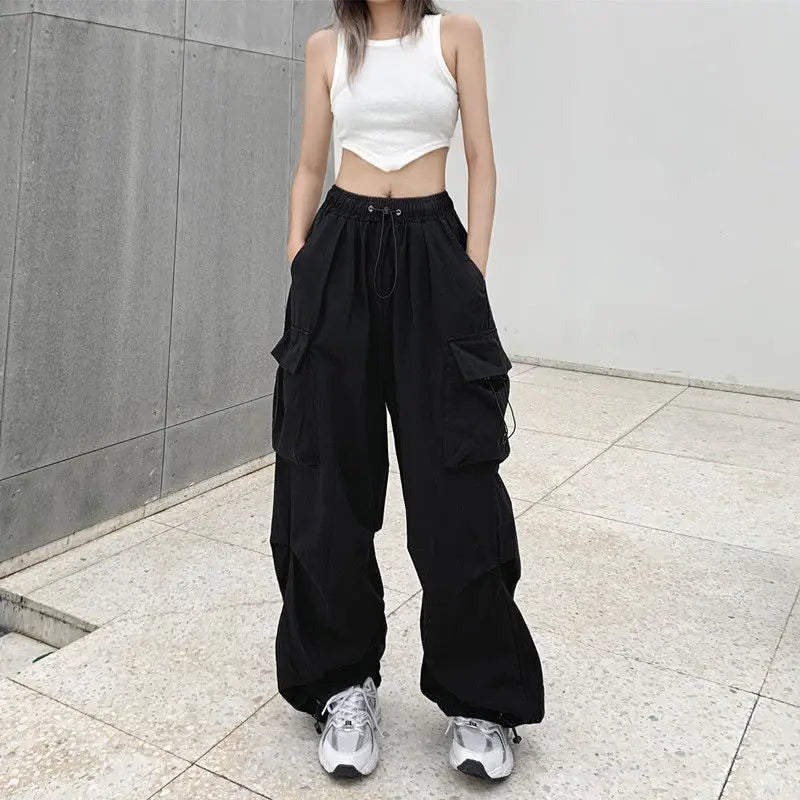 American Retro Street Hot Girls Versatile Pockets High Waist  Sport Cargo Women Pants 2024