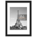 A4 Picture Frame Display Pictures 6x8 with Mat or 8.3x11.7 Without Mat Wall Hanging Photo Frame Black
