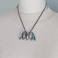 Huiying Abalone Bat Wings Healing Shell Pendant Witchy jewelry Silver Toned Textured Bat Pendant