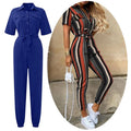 Formal Jumpsuits Short Sleeves Lightweight Coverall Tie Waist Multicolor Striped Romper Casual Clothes Womens Overalls