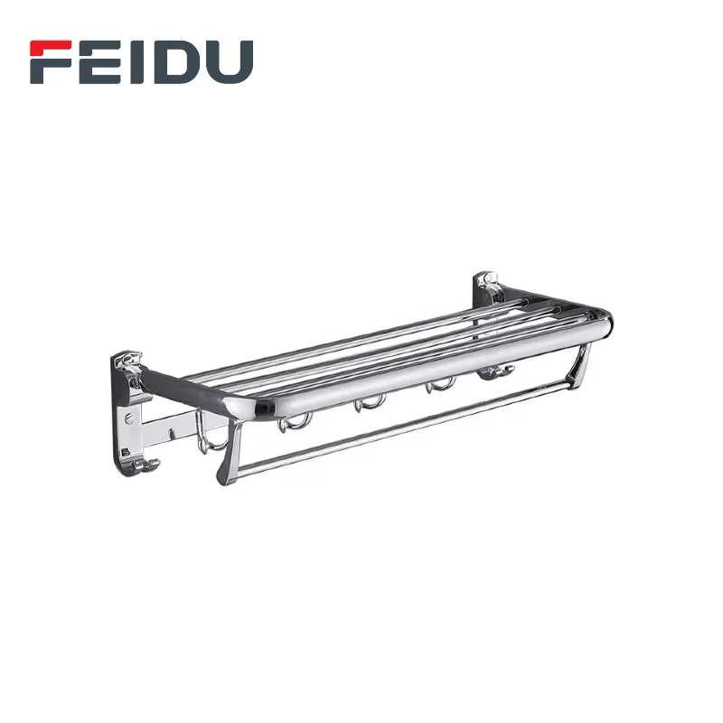 FEIDU Double Bath Towel Rack Convenient Foldable Stainless Steel with Modern Style Painted Finish for Hotel Bathrooms