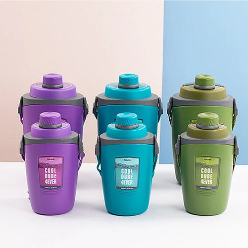 New 1L/2L Ton Bucket Sports Fitness Water Bottle Strap Big Belly Space Water Cup