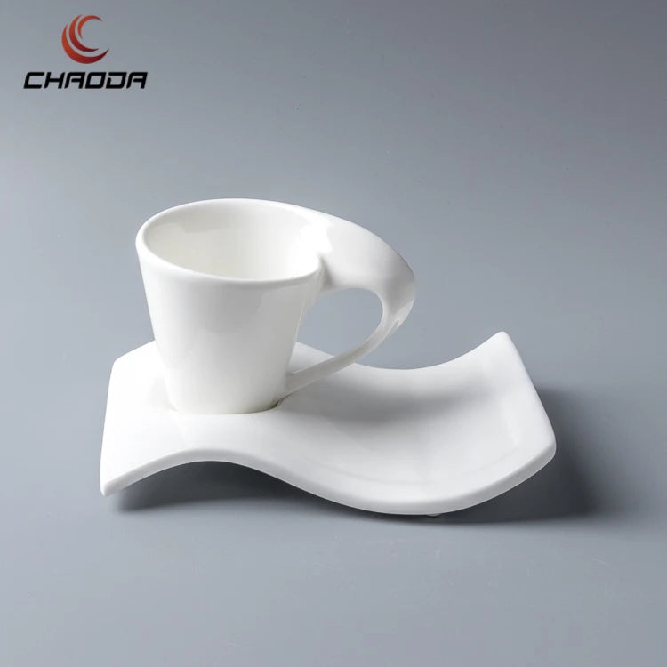 Chaoda Creative Ceramic Coffee Latte Cup and Plates Wholesale Unique Shape Ceramic Espresso Cup Set Artistic Porcelain Cup Sets