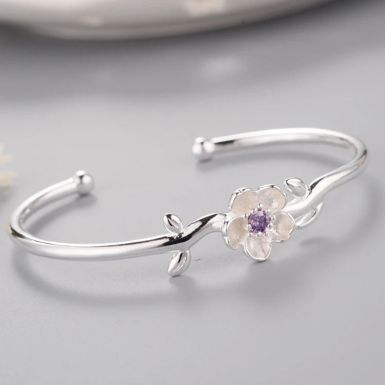 Personality New Art 925 Sterling Silver Jewelry Female Simple Plum Flower Branches High-quality Popular Open Bracelet