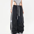 Women Y2k Wide Leg Track Pants Baggy Side Striped Joggers Sweatpants Elastic Waist Color Block Parachute Pants with Pockets