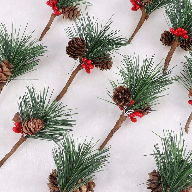 Christmas Artificial Pine Picks with Berries Pinecones Christmas Trees Decoration Stems Flower Arrangements Wreaths