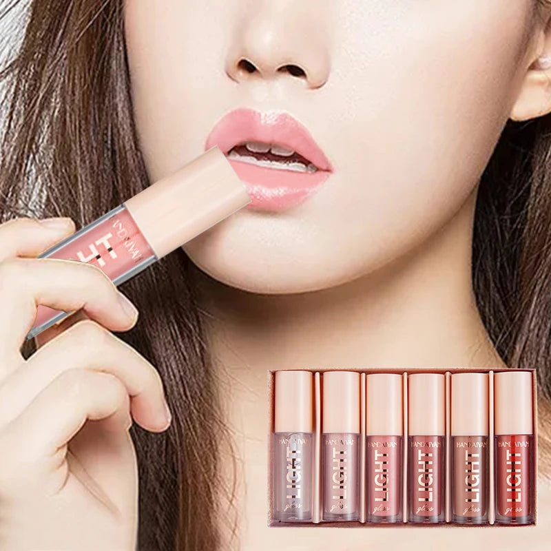 Handaiyan Cruelty Free Custom 6 Colors Mirror Sets Lip Gloss Waterproof Moisturizing 6pcs Light Vegan Lip Gloss Set Custom logo