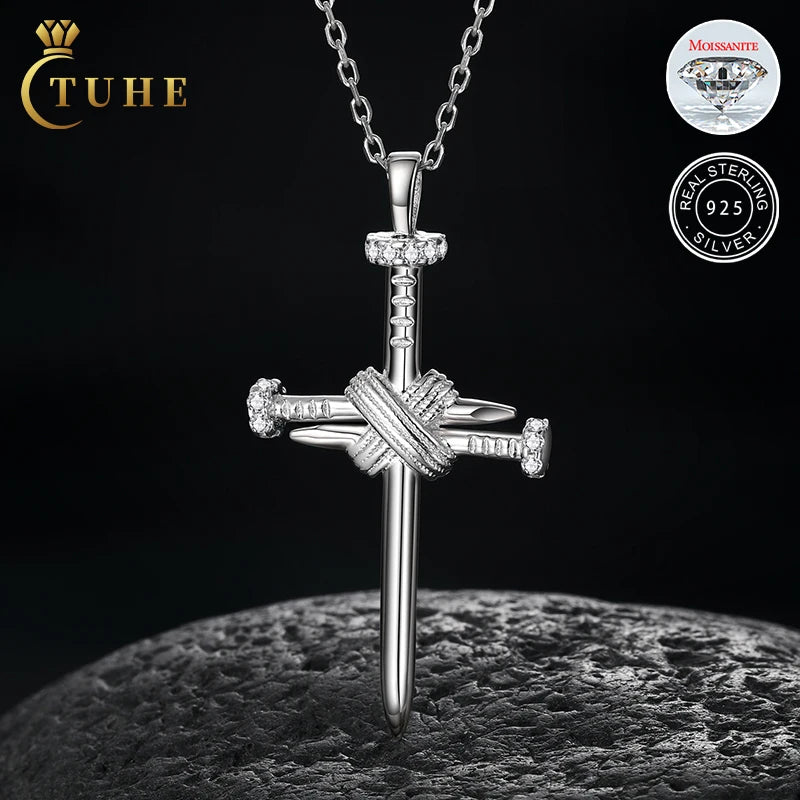 Hip Hop Gold Plated 925 Sterling Silver Pass Diamond Tester D Color VVS Moissanite Nail Cross Pendant Necklace
