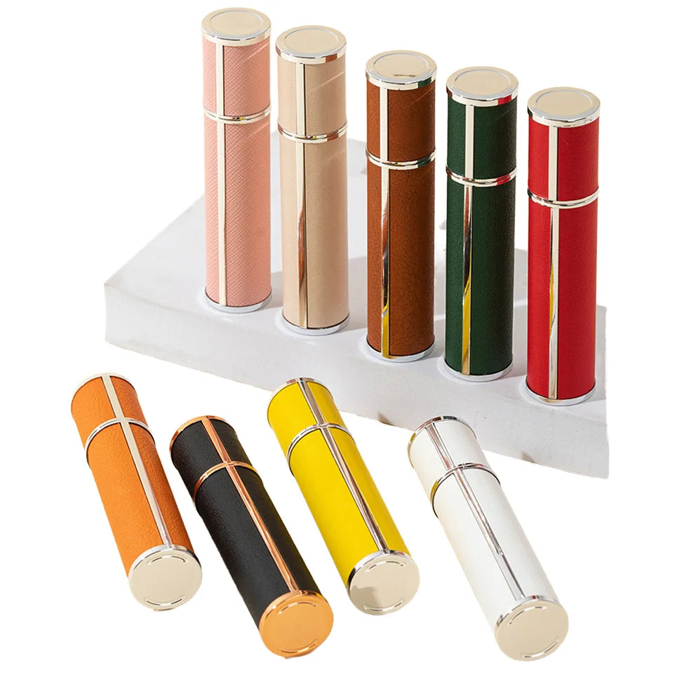 Portable 10ml Leather Mini Travel Perfume Sample Spray Bottles Screw Cap Luxury Empty Packaging Custom Color Screen Printing