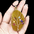 Fashional 7 Chakela Stone Handmade Gold Wrap Wire Life Tree Pendant Necklace Natural Yellow Agate Stone Rope Chain Necklace