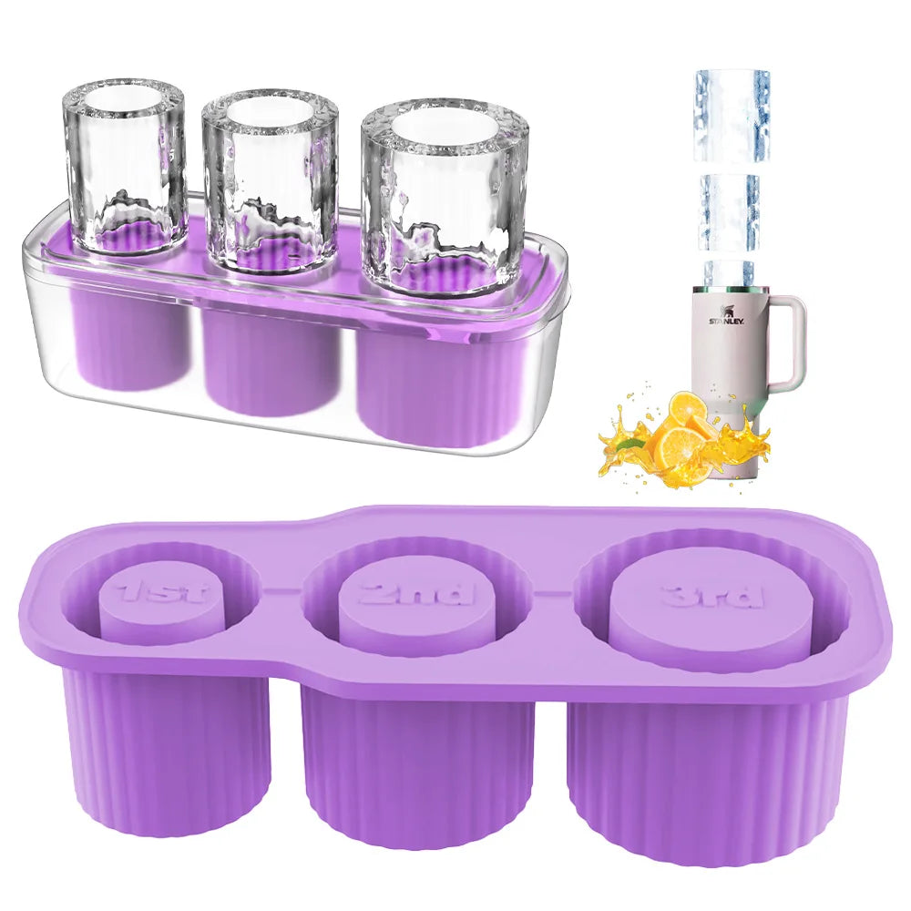 Silicones Manufacturer Ice Cube Tray for Tumbler Cup 30Oz-40Oz Cylinder Ice Mold with Lid and Bin for Freezer BPA-Free