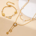 Luxury 316L Stainless Steel Imitation Pearls Multiple Flowers Necklace Bracelet for Women Simple Sweet Jewelry Set Gifts