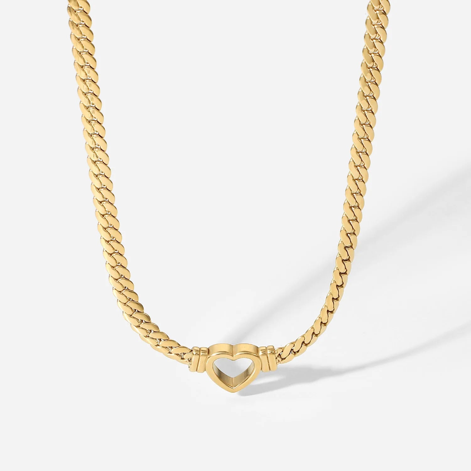 New Trend Stainless Steel Cuban Chain Hollow Heart Necklace Wedding Love Heart Pendant Necklace